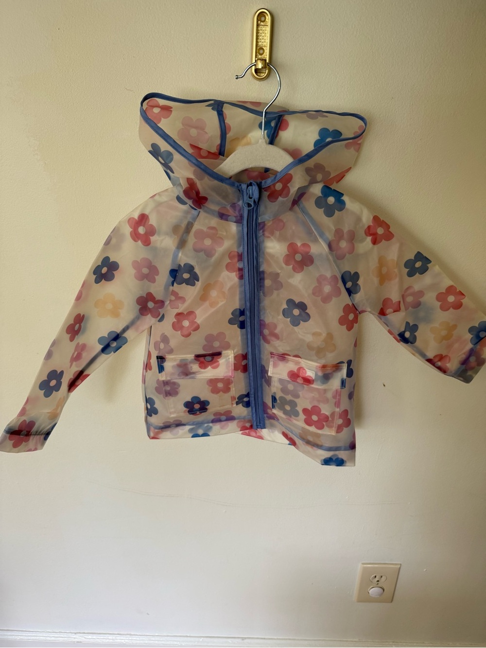 wonder nation Clear Floral Raincoat with Blue Trim